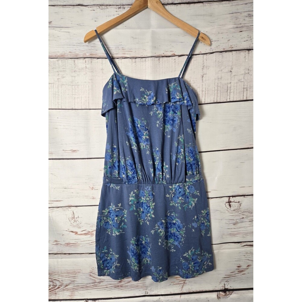 Juicy Couture Womens Dress Size Small Blue Floral Ruffle Strap Drop Waist Mini